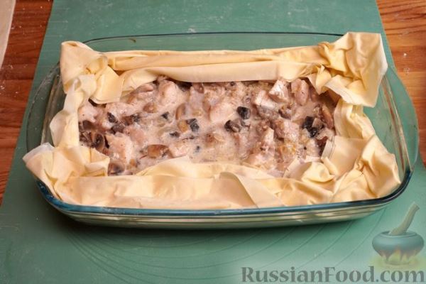 Пирог с рыбой и грибами, из теста фило