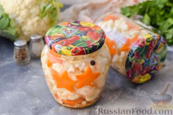 Маринованная цветная капуста с морковью и чесноком (на зиму)