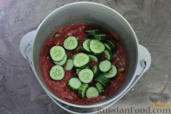 Салат из баклажанов с огурцами и перцем, в томатном соусе (на зиму)